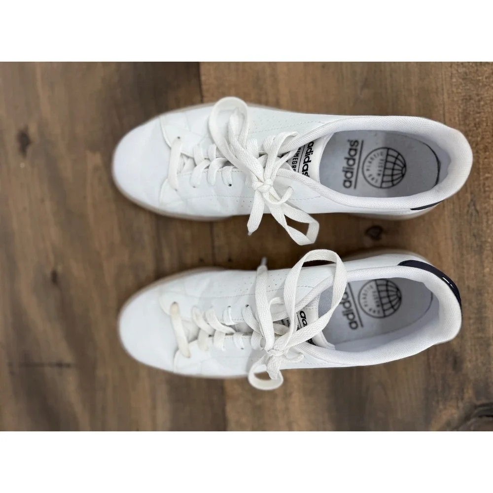 Adidas Advantage Ecogrind Men's White Low Top Sneakers‎ Shoes White/Navy Sz 10.5